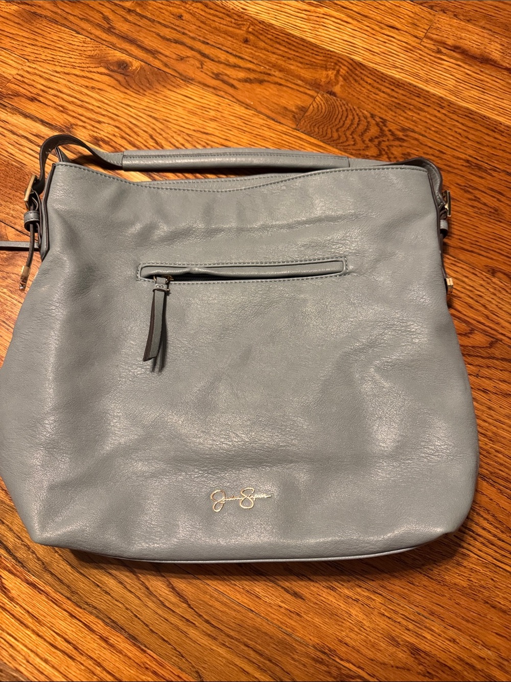 Jessica Simpson Steel Gray Leather Shoulder Bag